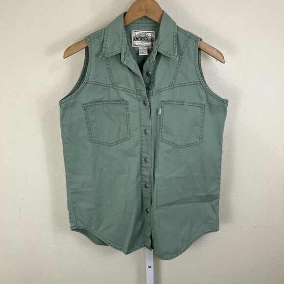 Levi’s 90s Vintage Sleeveless Button Down Top Womens Size M Medium Sage Green - Picture 1 of 6